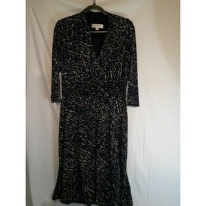 Kasper‎ Women's Blue Beige Abstract Print Faux Wrap Midi Dress Size 14